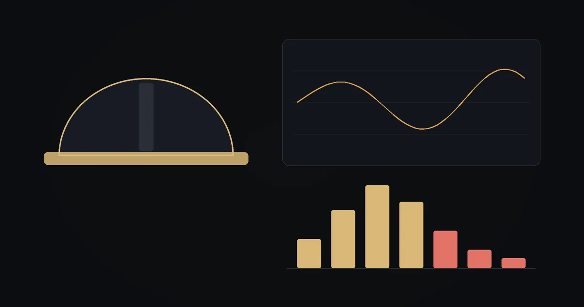 Dark illustration: a hard hat, a fluctuating raw-material price line and a size-run bar chart with a red tail of rare sizes