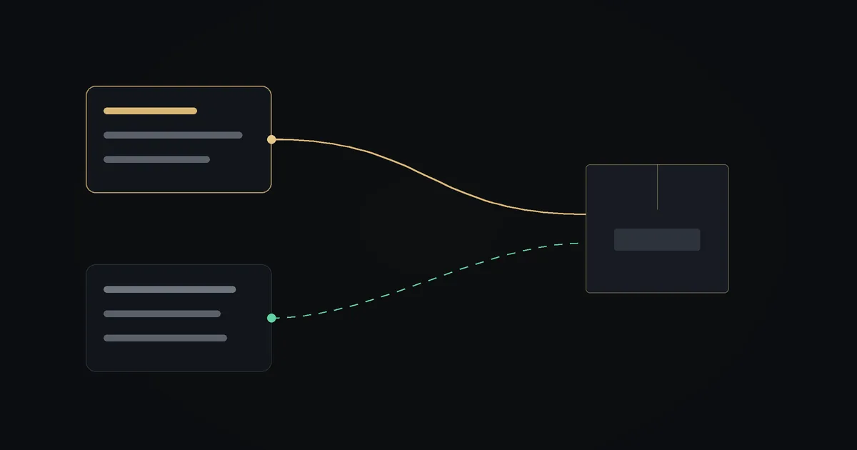 Dark illustration: a main supplier linked to a product box by a gold line, with a backup supplier linked by a dashed green line